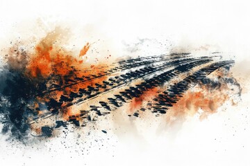 Poster - Detailed painting of tire track with vibrant colors, suitable for automotive or industrial themes