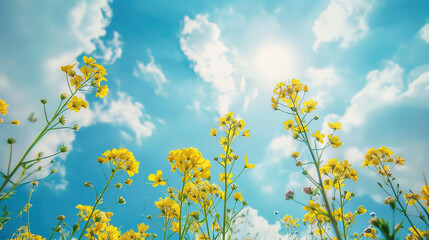 Wall Mural - yellow rapeseed flowers sea under the blue sky