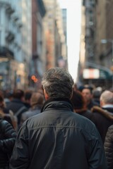 Poster - A crowd of people walking down a city street. Suitable for urban lifestyle concepts