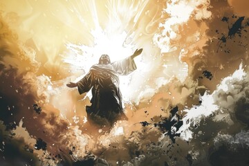 Poster - A man standing in the clouds, ideal for inspirational projects
