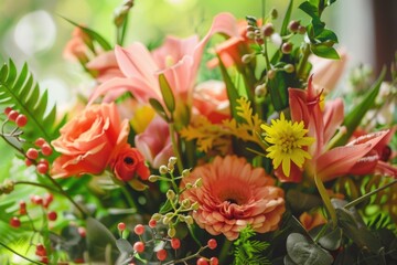 Poster - Vibrant orange and yellow flowers arranged beautifully in a vase. Perfect for home decor or floral-themed designs