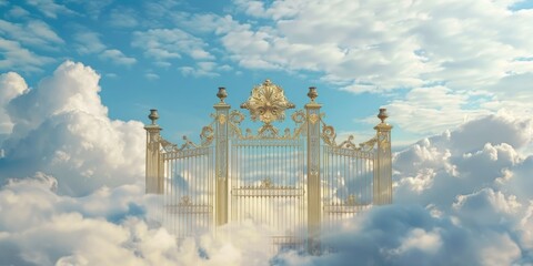 Poster - A majestic golden gate against a backdrop of the sky. Ideal for travel and fantasy concepts