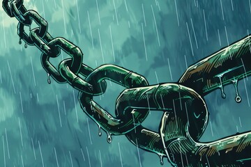 Poster - A drawing of a chain with a link in the middle. Suitable for industrial concepts