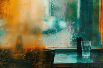 Poster - A glass of water sitting on a table in front of a window. Ideal for lifestyle and home decor concepts