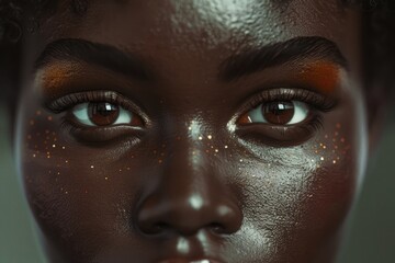 Poster - A woman's face with glitter makeup, suitable for beauty and fashion concepts