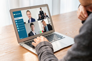 Poster - business people on video conference for modish virtual group meeting of corprate business office wor
