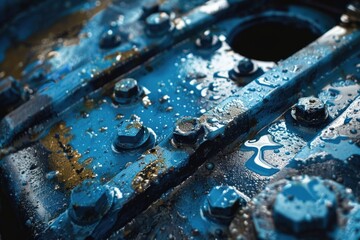 Poster - Close up of a metal object with water droplets, suitable for various design projects