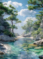 Wall Mural - Trees and river in a valley