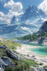 Canvas Print - Mountains, lake and greenery