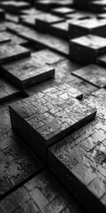 Canvas Print - Black and white 3D rendering of a stack of offset cubes