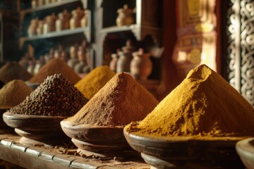 Aufkleber - Various types of spices in different bowls, ideal for culinary projects