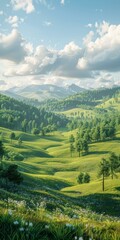 Wall Mural - fantasy green rolling hills landscape