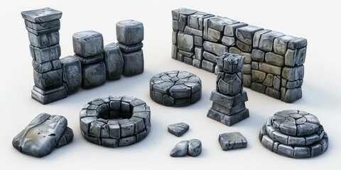 Canvas Print - A set of gray stone blocks of different shapes and sizes