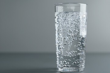 Poster - Glass filled with water on table, suitable for hydration concept