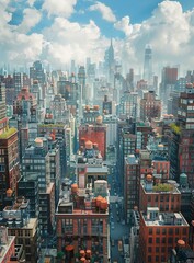 Wall Mural - A bustling metropolis with towering skyscrapers and a blue sky