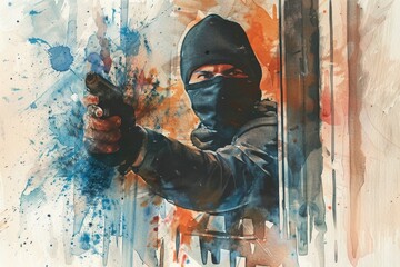 Wall Mural - A masked man holding a gun, suitable for crime or security concepts