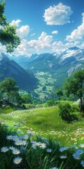 Canvas Print - The green mountains and the vast meadows are beautiful