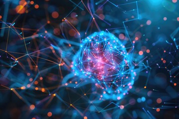 Poster - A mesmerizing ball of blue and pink lights surrounded by dots. Suitable for technology and abstract concepts