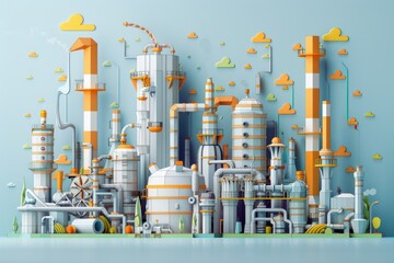 Wall Mural - A large industrial plant with pipes and machinery. Perfect for industrial concepts
