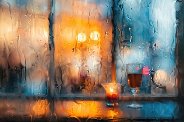 Aufkleber - A candle sitting on a window sill in the rain. Suitable for various concepts and designs