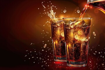 Poster - Two glasses being filled with soda, perfect for food and beverage concepts