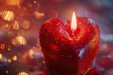 Poster - Close-up of a red candle with water droplets, perfect for spa or relaxation concepts