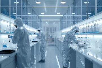 Poster - A group of people working together in a laboratory setting. Ideal for science and research concepts