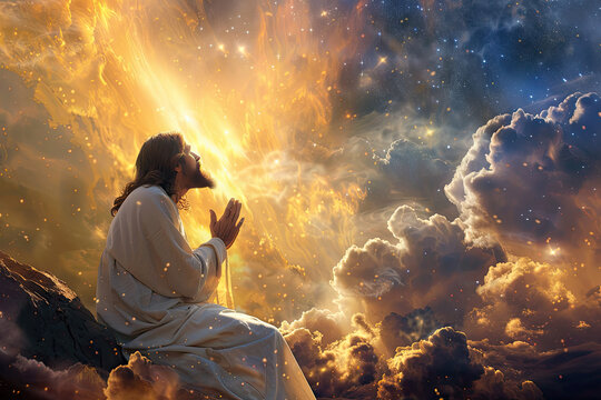 
Jesus praying, sky scene