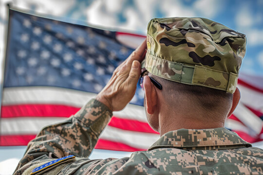 Military veteran of u s army saluting american flag on veterans day