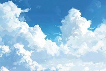 Poster - A commercial airplane flying high in the blue cloudy sky. Suitable for travel and transportation concepts