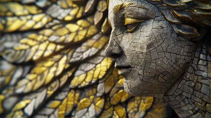 Poster - Detailed close up of a statue depicting a woman's face. Perfect for art and history projects