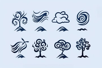 Poster - Stylized trees and clouds in artistic design, perfect for nature-themed projects