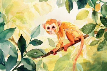 Poster - A monkey sitting on a tree branch, suitable for nature themes