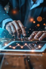Poster - Person using a digital tablet with a unique dotted pattern. Suitable for technology and communication concepts