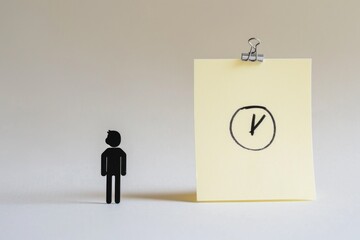 Wall Mural - Person standing next to paper with clock drawing, suitable for time management concept