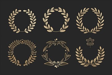 Poster - Four elegant golden wreaths on a dark backdrop. Suitable for various festive occasions