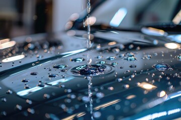 Poster - Close up of a car with water leaking out of it, suitable for automotive industry