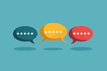 Poster - Three colorful speech bubbles on a blue background. Great for presentations or social media posts