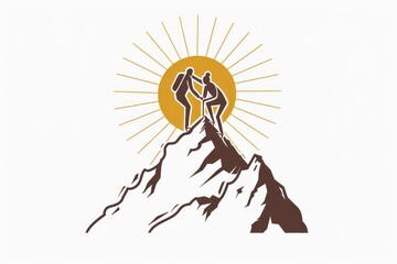 Aufkleber - A couple of people standing on top of a mountain. Suitable for travel and adventure concepts