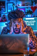 Poster - A man sitting in front of a laptop computer. Suitable for technology and remote work concepts