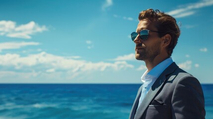 Wall Mural - Businessman with an ocean backdrop