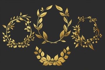 Aufkleber - Four elegant golden wreaths on a sleek black background. Perfect for festive designs