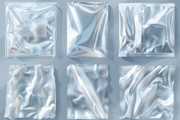 Aufkleber - A set of six silver foil bags on a blue background. Perfect for packaging and product branding