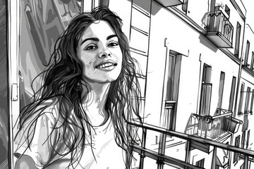 Poster - A woman standing on a balcony, suitable for lifestyle concepts