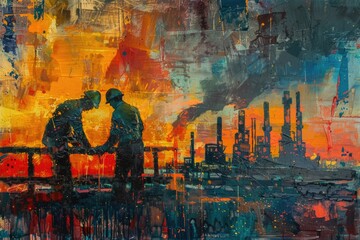 Aufkleber - A painting of two individuals standing side by side. Suitable for various projects and concepts
