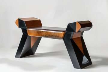 Poster - A simple wooden bench on a white floor, suitable for various interior design concepts