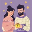 Young couple  putting coin in piggy bank 