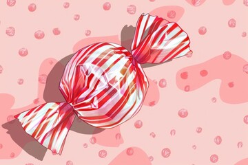 Poster - Vibrant red and white striped candy on a soft pink background. Perfect for sweet treat concepts
