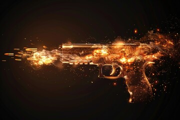 Poster - A close up of a gun with fire coming out of it. Suitable for action or danger concepts