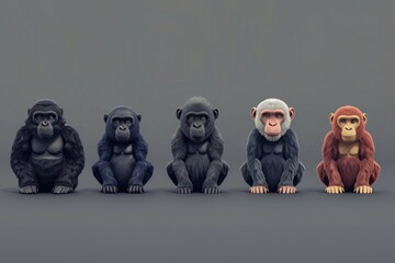 Sticker - A group of monkeys sitting next to each other. Suitable for nature and wildlife themes